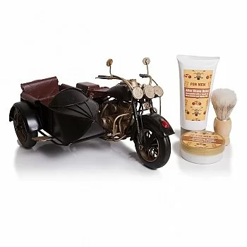 POKHARA SET DE AFEITADO MOTO CON SIDECAR NEGRA METAL POK1564